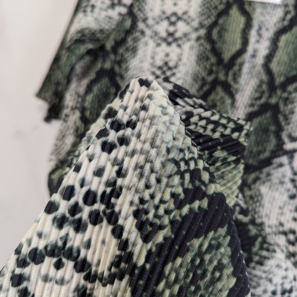 H&M Dress Womens Small Green Snake Print  Lettuce Hem Crew Neck Shift T Shirt - Picture 11 of 11